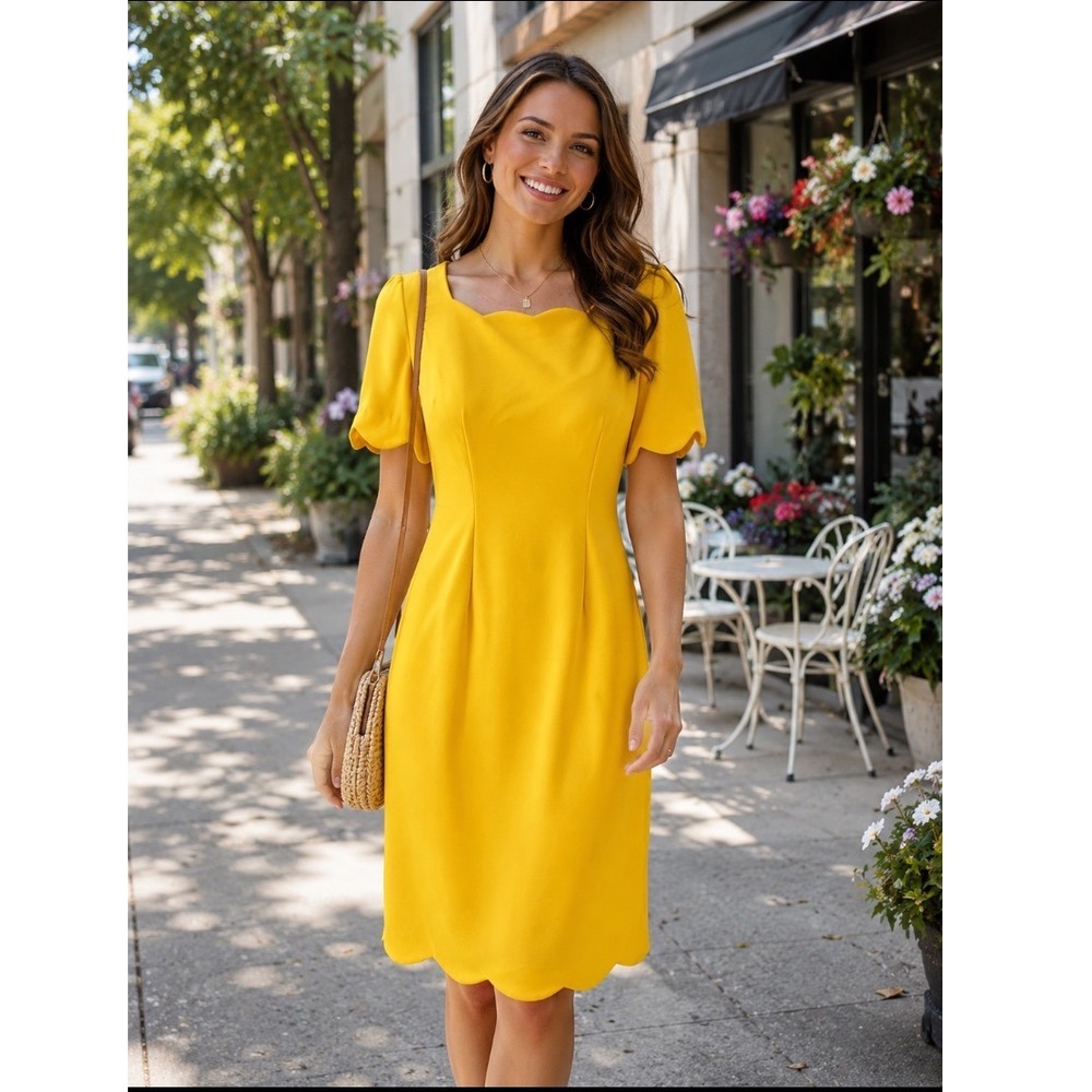 NWT Glamour‎ dress Yellow Scallop Trim Sheath Dress Sz 6 CAREER OFFICE